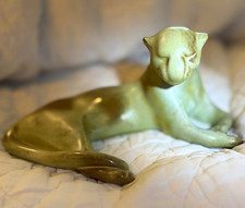 Vintage Frankoma116 Puma Cougar Panther Figurine In Highly Sought Prairie Green picture