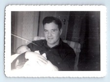 Old Vintage Photo MAN HOLDING BABY CANDID PORTRAIT ANTIQUE SNAPSHOT picture