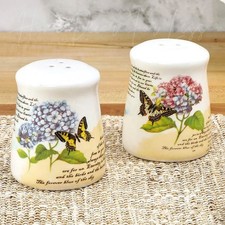 Hydrangea and Butterfly Decorative Elegant Ceramic Salt and Pepper Shaker Set picture