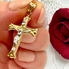 MA Michael Anthony 14K Yellow & White Gold Crucifix Cross Religious Pendant 7/8