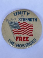 VTG 1970'S IRAN US HOSTAGES PIN “UNITY IS STRENGTH FREE THE HOSTAGES” 2