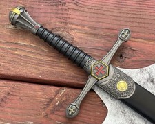 38” Crusader Sword Knights Templar Metal Scabbard Amazing Quality Double Edge picture