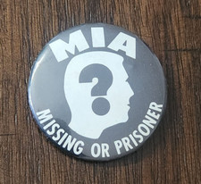 MIA Button Pin Pinback Missing In Action Or Prisoner Vietnam War Face Question picture