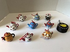 Vintage Mary Engelbreit Teapot Ornaments Lot Of 10 Christmas Holiday Cottage  picture
