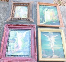 Lot OLD 3d LENTICULAR Prints Framed Antique Vintage Religious Christian DEEP OS picture