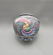 VTG CP Chinese Vase Gray Texture Hand-Painted Floral Butterfly Asian Pottery 6.5 picture