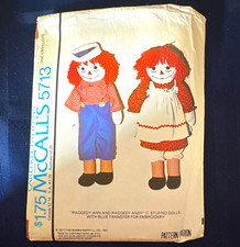 McCall's Vintage 5713 Raggedy Ann & Andy Doll Pattern w transfer new from 1977 picture