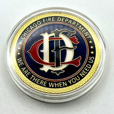 CHICAGO FIRE DEPARTMENT GOLD FINISH Challenge Coin w Capsule Brand New picture