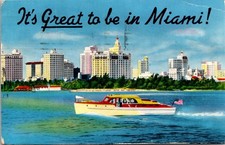 It's Great to be in MIAMI Florida FL c1951 boat Postcard picture