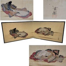 Japanese 2 Panel Folding Screen Genpo Morishita Heian Kimono Gold Leaf Byobu picture