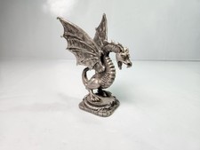 Vintage Evil Bishop Pewter Dragon Figurine Detailed Wings Fantasy Miniature picture