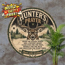 Deer Hunter Prayer Round Metal Sign Rustic Hunting Lodge Wall Decor Plaque 8x8 picture