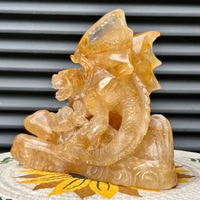 2.5 lb  Clear Quartz Carving Golden Healer Yellow Inclusions Gemstone Home Gift picture