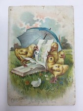 Raphael Tuck Christmas Greeting Card Chicks Umbrella picture