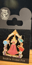 Vintage Disney Aurora Pink  Blue Dress Spinner 3D Sleeping Beauty Fairies Pin picture