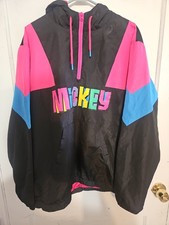 Vintage Disney Retro Mickey Mouse Windbreaker Jacket 1/3 Zip Hooded Size LARGE picture