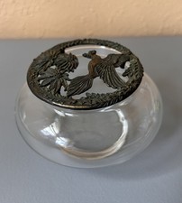 VTG RAWCLIFFE PEWTER Lid & Glass Potpourri Vanity Jar. Birds And Flowers picture