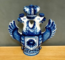 RARE Gzhel porcelain Russia Coat of Arm Double Head Eagle decanter bottle vodka picture