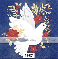 (1957) TWO Paper LUNCHEON Decoupage Art Craft Napkins  PEACE ON EARTH DOVE LOVE picture