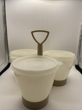 VTG Tupperware almond Color 3 Bowl Condiment Caddy’s/Lids Picnic Time picture
