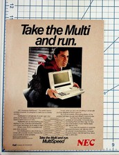 Vintage 1980s NEC MultiSpeed Laptop Computer Ad PC/XT Portable Ephemera picture