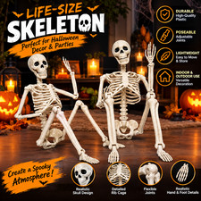 2 Pack 36 Halloween Skeleton Life Size Posable Full Body Outdoor Decor  picture