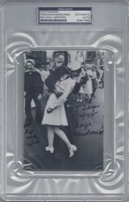 George Mendonsa Greta Friedman Signed 4x6 V-J Day Kissing Sailor PSA DNA picture