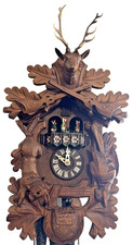 NICE LARGE BLACK FOREST ALBERT SCHWAB 2 TUNE MUSIC DANCERS HUNTER CUCKOO CLOCK picture