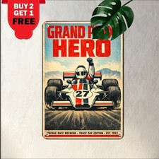 Vintage Grand Prix Formula Speed Racing Car Wall Art Retro Metal Tin Sign picture