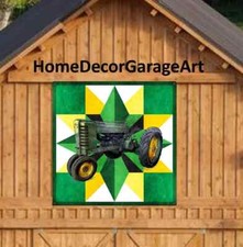 Barn Quilt Art Metal Sign Green Tractor John Deere Colors picture