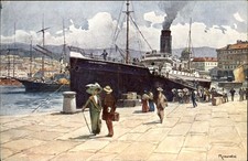 Trieste Harbor Steamship Molo S. Carlo B.K.W.I. c1908 Vintage Postcard picture