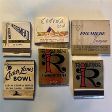 Vtg CA Bowling MATCHBOOK Lot 6 Covina Bowl Rosemead Cedar Lanes Rosmoor MCM picture