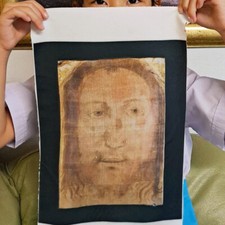 Manoppello Image Veil of Veronica Jesus Fabric Print Easter Lent Christmas Gift picture