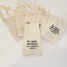 Vintage M L Ondrey Investments Peoria Illinois 9 Small Cloth Money Bags picture