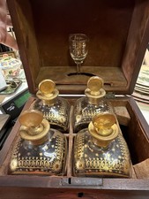 Antique Traveling Liquor Box With 4 Bottles And 1 Glass  picture