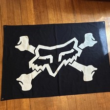 1990s Fox Racing promotional banner skull and cross bone,polyester,double sided picture