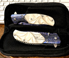 MATCHED 2-KNIFE SET BLUE AND PEARL HANDLED KNIVES picture
