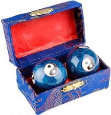 Blue Chinese Baoding Balls Hand Exercise Therapy Stress Relief Meditation 3581 picture