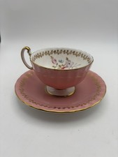 Pink And Gold Vintage Ansley Bone China Tea Cup And Saucer Made in England picture