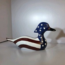 Patriotic Hand Carved & Painted Wooden Duck OOAK By Dale Phillips USA Decor picture