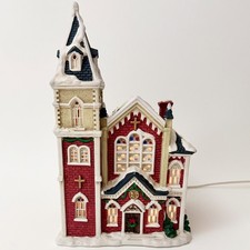 Vintage 1998 Mervyn’s Village Square Lighted Church Christmas Collection picture