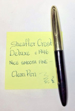 Sheaffer Crest Deluxe Fountain Pen c1946 Gold Filled Cap Black Barrel Restored picture