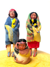 1940's Vintage Family 3 Indian Dolls Skookum Bully Good Label Beads Blanket picture