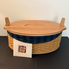Longaberger 2004 Collector Club Family Legacy Basket 50952 Wood Lid Stripe Liner picture