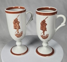 Flaming Devil Diablo Demitasse Cups Set of 2, Vtg Loubat Café Brulet, Carr China picture