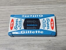 Vintage Super Blue Gillette Metal Blade Holder Case Box w/Blades picture