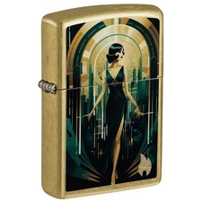Zippo 47435, Fancy 1920's Flapper Design, Street Brass Finish Lighter, NEW picture