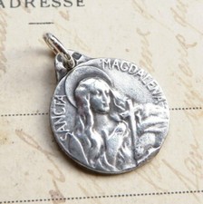 St Mary Magdalene With Crucifix Medal - Sterling Silver Antique Replica picture
