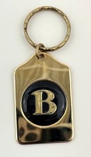 Solid Brass USA Made Monogram B Keychain Black Enamel Initial Letter Accessory picture