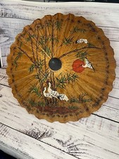 Vintage Handmade Japanese Bamboo Paper Umbrella / Parasol Hand Painted Crane picture